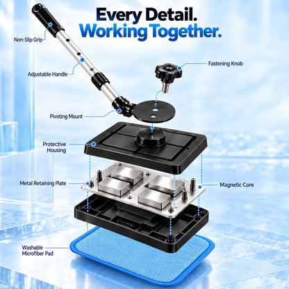 All-In-One Magnetic Window Cleaner🔥 — Dual-Sided Cleaning, Washable Pads for Home & Car | One Kit, Cleaner Glass, Less Effort 💎