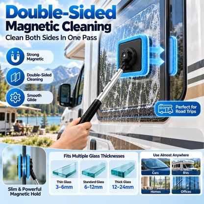 All-In-One Magnetic Window Cleaner🔥 — Dual-Sided Cleaning, Washable Pads for Home & Car | One Kit, Cleaner Glass, Less Effort 💎
